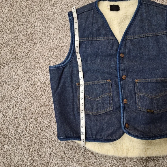 Vintage Sears Roebuck shearling lined denim sherpa snap button vest Large - Picture 4 of 10